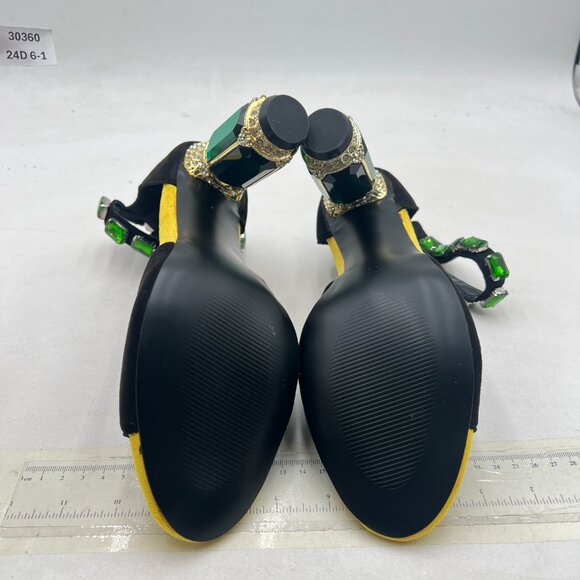 FSJ Black Open Toe Stylish Sandal Ankle Strap Crystal Heels Wedding Party Shoes - Picture 7 of 8